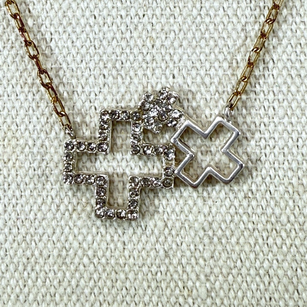 Jane Marie Gold Chain Necklace with Rhinestone & Outline Cross‎ Pendants